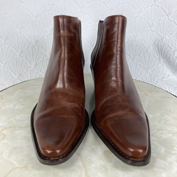 Matisse Ankle Boots Womens Sz 7 Dark Brown Leather Pointe Toe Block Heel Booties - Picture 3 of 12